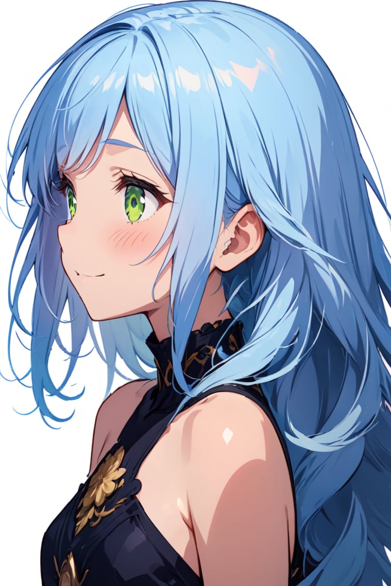 masterpiece, best quality, extremely detailed, (illustration, official art:1.1), 1 girl ,(((( light blue long hair)))), ,(((( light blue hair)))),light blue hair, ,((blush)) , cute face, big eyes, masterpiece, best quality,(((((a very delicate and beautiful girl))))),Amazing,beautiful detailed eyes,blunt bangs((((little delicate girl)))),(((tareme))),droopy eyes.(true beautiful:1.2), sense of depth,dynamic angle,,,, affectionate smile, (true beautiful:1.2),,(tiny 1girl model:1.2),)(flat chest),(masterpiece), (best quality), sharp focuse, (character design sheet, same character, profile side, back, close up), illustration, (detailed hair, detailed face, detailed features structure), ((1 woman, solo)), perfect feminine face, pose zitai, detailed design character, , shoulders length hair, ((green eyes, beautiful shapes of eyes)), black turtleneck outfit, (simple background, white background: 1.3)
、(character design sheet, same character, front, side, back),score_9,score_8_up,score_7_up,score_6_up,score_5_up, ,, highres,8k,official art, pale skin, shiny skin, full body, character chart,(((personification))),  Various hairstyle samples,