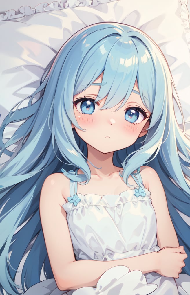 solo,, masterpiece, best quality, extremely detailed, (illustration, official art:1.1), 1 girl ,(((( light blue long hair)))), ,(((( light blue long hair)))),light blue hair, , long hair ((blush)) , cute face, big eyes,One girl, fluffy、Loose、A heartwarming world、masterpiece, Highest quality,Super detailed, One girl, From above,Little,,Sleep,,Animal costumes,Sleeping on the bed、pastel colour、cute、
