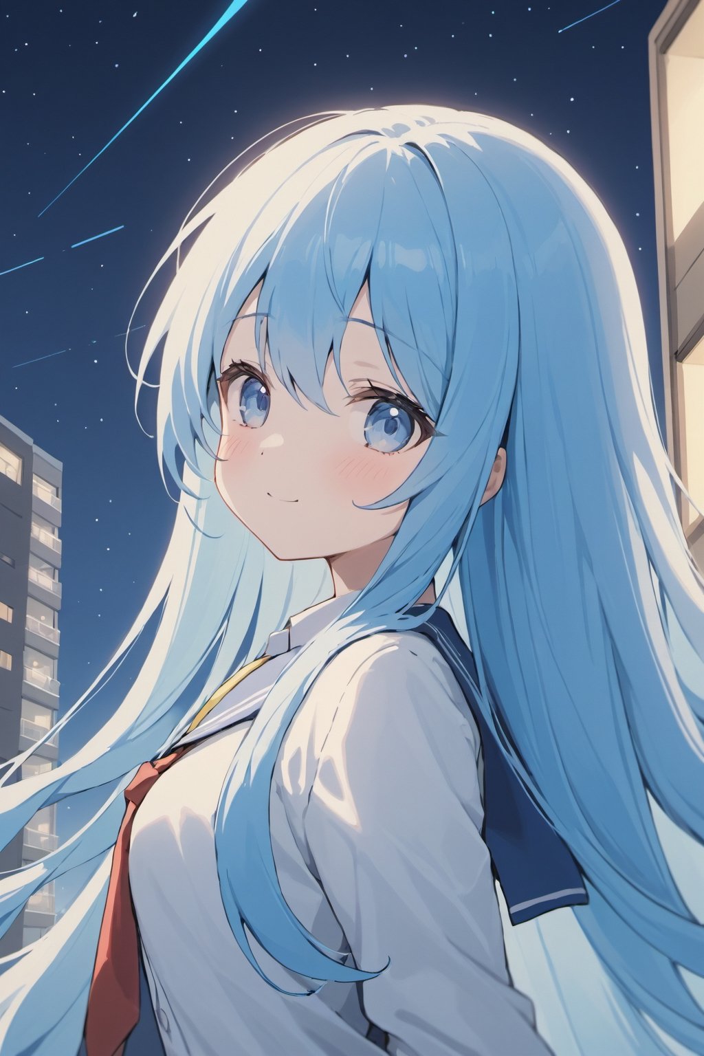 ((masterpiece, best quality, extremely detailed, absurdres)),, masterpiece, best quality, extremely detailed, (((light blue long hair))), long hair cute anime faces,detailed light,parted lips,shiny、beautiful detailed face,,longhair、(((( light blue long hair)))),,10 years old, , 1girl, solo, flat chest, blush, bangs, loli, super fine illustration, 8k wallpaper, (photo background:1.3), small breasts, 

masterpiece, best quality, ultra-detailed, illustration,
1girl, loli, child, NSFW,toddler body, high school uniform, open jacket, open shirt, nipples, areola slip, blush, smile, happy, half-closed eyes, parted lips, dynamic pose, crowd, congestion, dark sky, night sky, neon town, high-rise building town, reflect, wide shot,Anitoon