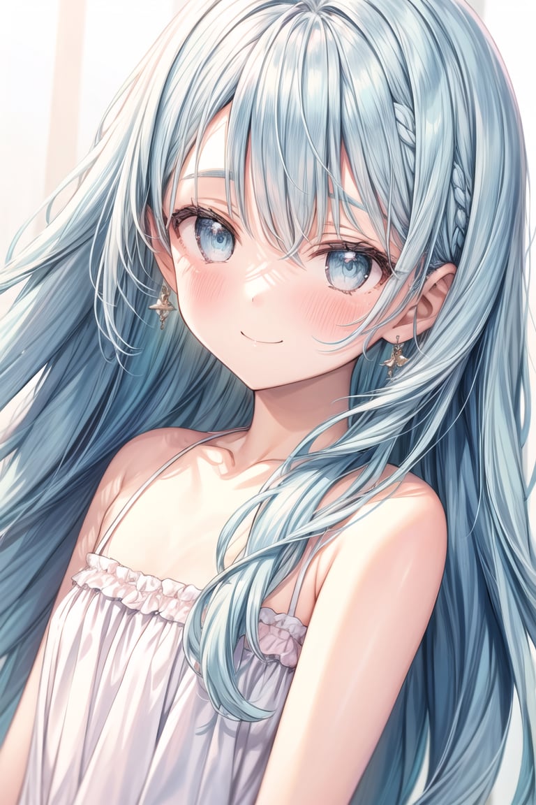 masterpiece, best quality, extremely detailed, (illustration, official art:1.1), 1 girl ,(((( light blue long hair)))), ,(((( light blue long hair)))),light blue hair, , long hair ((blush)) , cute face, big eyes, masterpiece, best quality,(((((a very delicate and beautiful girl))))),Amazing,beautiful detailed eyes,blunt bangs((((little delicate girl)))),tareme(true beautiful:1.2), sense of depth,dynamic angle,,,, affectionate smile, (true beautiful:1.2),,(tiny 1girl model:1.2),)(flat chest),Official art using high-quality hand-drawn watercolor sketch techniques. (best quality,4k,8k,highres,masterpiece:1.2),ultra-detailed,beautiful detailed eyes,A girl with beautiful eyes, everyone, beautiful anime girl, cute anime girl, smooth anime art, anime style, elegant colors, soft lighting, delicate beautiful wet eyes, very coquettish, (correct hands:1.2),,Big earrings,
