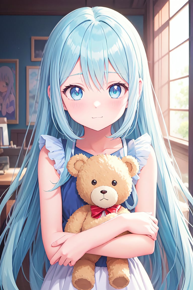 solo,, masterpiece, best quality, extremely detailed, (illustration, official art:1.1), 1 girl ,(((( light blue long hair)))), ,(((( light blue long hair)))),light blue hair, , long hair ((blush)) , cute face, big eyes, (best quality, masterpiece, highres), Long-haired anime girl holding teddy bear in her arms, Cute anime girl, Anime Girl with Long Hair, Cute Anime, Anime visuals of cute girls, Beautiful anime girl, an anime girl, young anime girl, soft anime illustration, Anime Girl, cute anime style, portrait of cute anime girlbabes, pretty anime girl, (Anime Girl), cute kawaii girl
