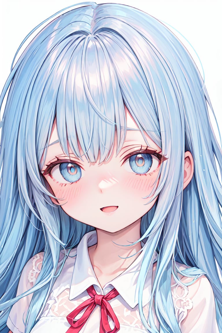 masterpiece, best quality, extremely detailed, (illustration, official art:1.1),adorable face、 1 girl ,(((( light blue long hair)))),pale blue hair,, long hair ((blush)) , cute face, big eyes, masterpiece, best quality,(((((a very delicate and beautiful girl))))),Amazing,beautiful detailed eyes,blunt bangs((((little delicate girl)))),tareme(true beautiful:1.2), sense of depth,dynamic angle,,,, affectionate smile, (true beautiful:1.2),,(tiny 1girl model:1.2),)(flat chest)、masterpiece,beautiful eyes,textile shading, custics,extremely detailed CG, photography,RAW photo,
,,twinbraidblue eyes, ,solo
school uniform, short sleeves, 2 soft serve,open mouth, smile,shopping street,white colored shirt,red ribbon,