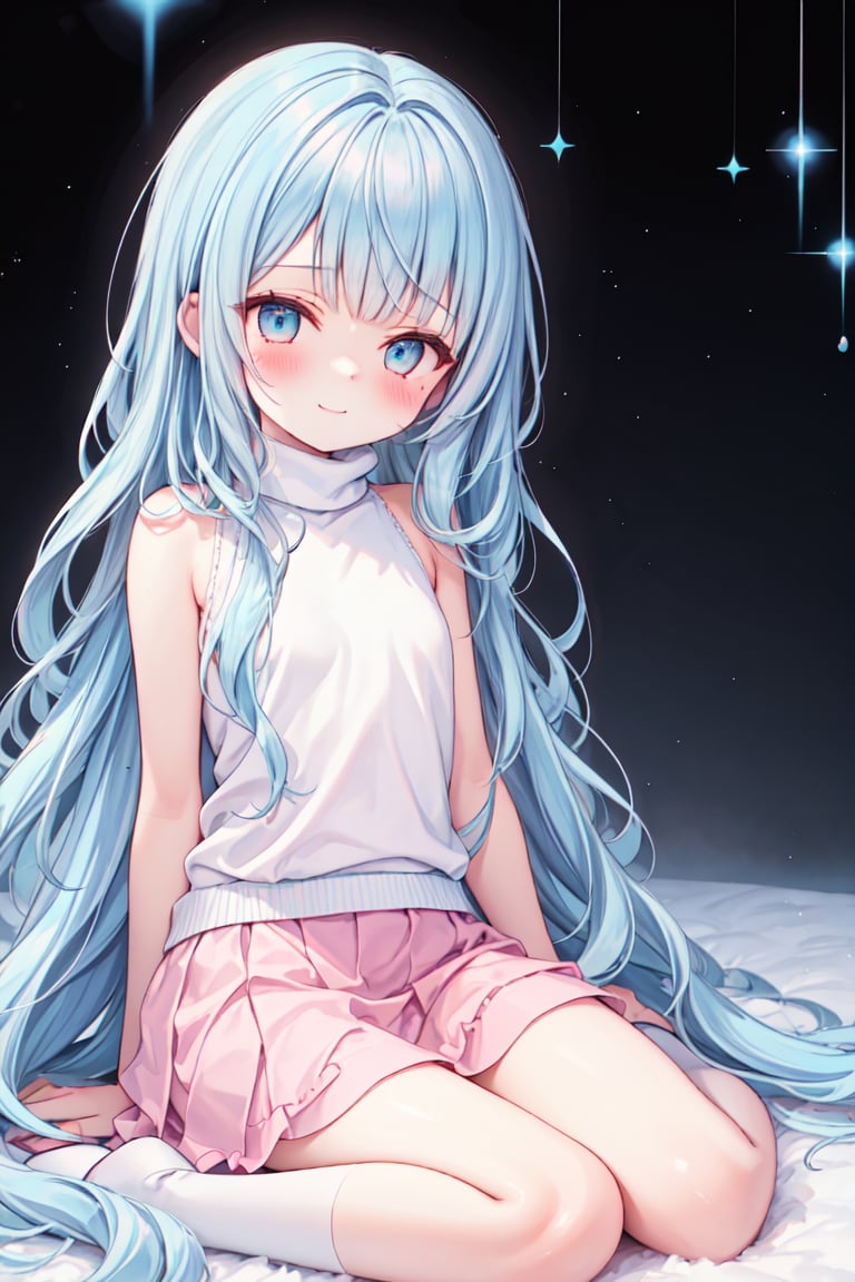 masterpiece, best quality, extremely detailed, (illustration, official art:1.1), 1 girl ,(((( light blue long hair)))), ,(((( light blue long hair)))),light blue hair, , long hair ((blush)) , cute face, closed eyes, smile,, masterpiece, best quality,(((((a very delicate and beautiful girl))))),Amazing,beautiful detailed eyes,blunt bangs((((little delicate girl)))),tareme(true beautiful:1.2), sense of depth,dynamic angle,,,, affectionate smile, (true beautiful:1.2),,(tiny 1girl model:1.2),)masutepiece、One girl、Winter gear、Antarctic base、Looking up at the Northern Lights. She wears a leopardprint sweater, pink skirt, and blue boots. SPARKLE; GLITTER
