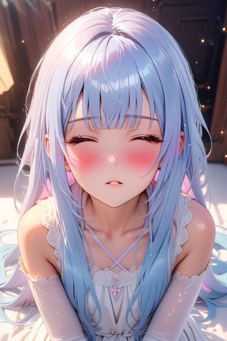 masterpiece, best quality, extremely detailed, (illustration, official art:1.1), 1 girl ,(((( light blue long hair)))), ,(((( light blue long hair)))),light blue hair, , long hair ((blush)) , cute face, masterpiece, best quality,(((((a very delicate and beautiful girl))))),Amazing,blunt bangs((((little delicate girl)))),(true beautiful:1.2), sense of depth,dynamic angle,,,, (true beautiful:1.2),,(tiny 1girl model:1.2),)(flat chest), (unity 8k wallpaper:1.0),(best quality:1.0),(illustration:1.0),(100 layer:1.0),(awesome amazing detailed:1.0),(chroma:1.8),(sharp:1.0),(3D:0.3),(realistic:0.1),
(beautiful and majestic:1.3),focus lips,(looking at viewer,looking up:1.3),(closed eyes:1.15),(stick lips out to viewer:1.5),(happy:1.3),(blush:1.5)(closeup to viewer:1.2),
(masterpiece:1.0),solo,Tangle Out、trembling