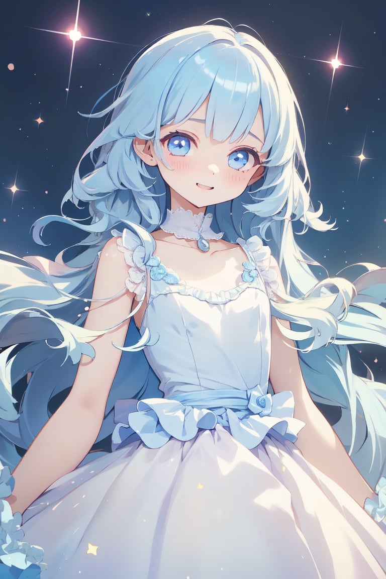 masterpiece, best quality, extremely detailed, (illustration, official art:1.1), 1 girl ,(((( light blue long hair)))), ,(((( light blue long hair)))),light blue hair, , long hair ((blush)) , cute face, , round eyes,big eyes, masterpiece, best quality,(((((a very delicate and beautiful girl))))),Amazing,beautiful detailed eyes,blunt bangs((((little delicate girl)))),tareme(true beautiful:1.2), sense of depth,dynamic angle,,,, affectionate smile, (true beautiful:1.2),,(tiny 1girl model:1.2),)(flat chest), masterpiece, best quality, ultra-detailed, 4K, 8K, best quality, beautiful, pretty , solo,  beautiful eyes, 
BREAK
hyperrealism, (photorealistic detail:1.2), incredible accuracy, lifelike textures, masterful technique, jaw-dropping precision, artistic dedication