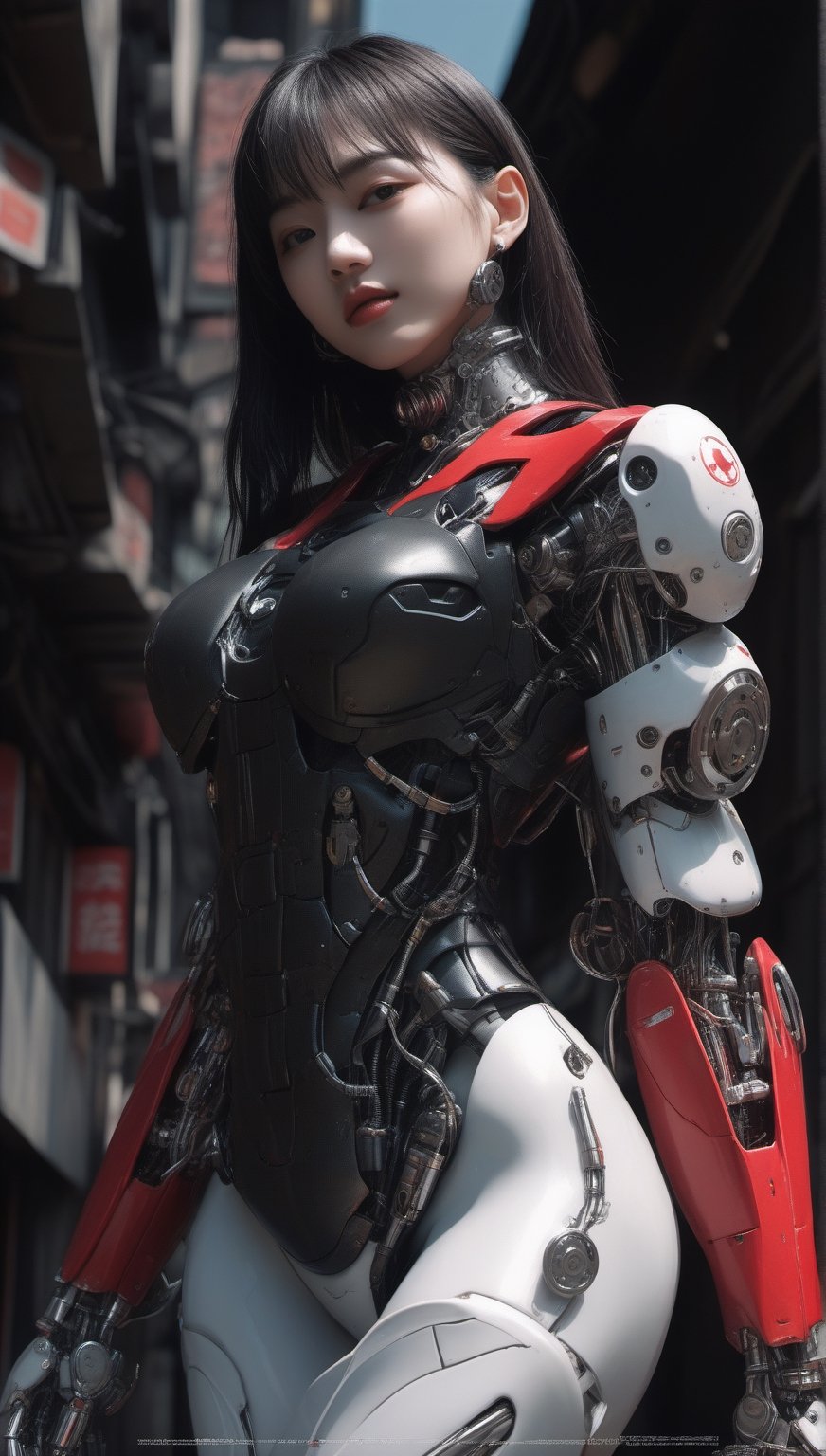 beautiful Japan cyborg girl, with super delicate face, skinny plump figure ,mechanical joints, metal details,sidesexwithfeet,MikieHara,cyberpunk style