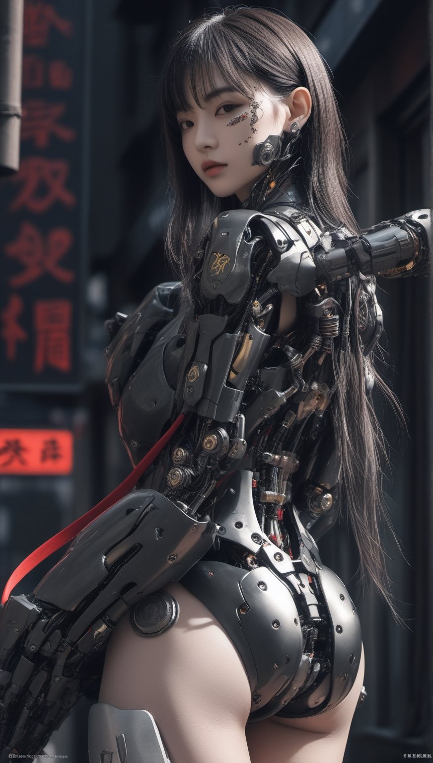 beautiful Japan cyborg girl, with super delicate face, skinny plump figure ,mechanical joints, metal details,sidesexwithfeet,MikieHara,cyberpunk style