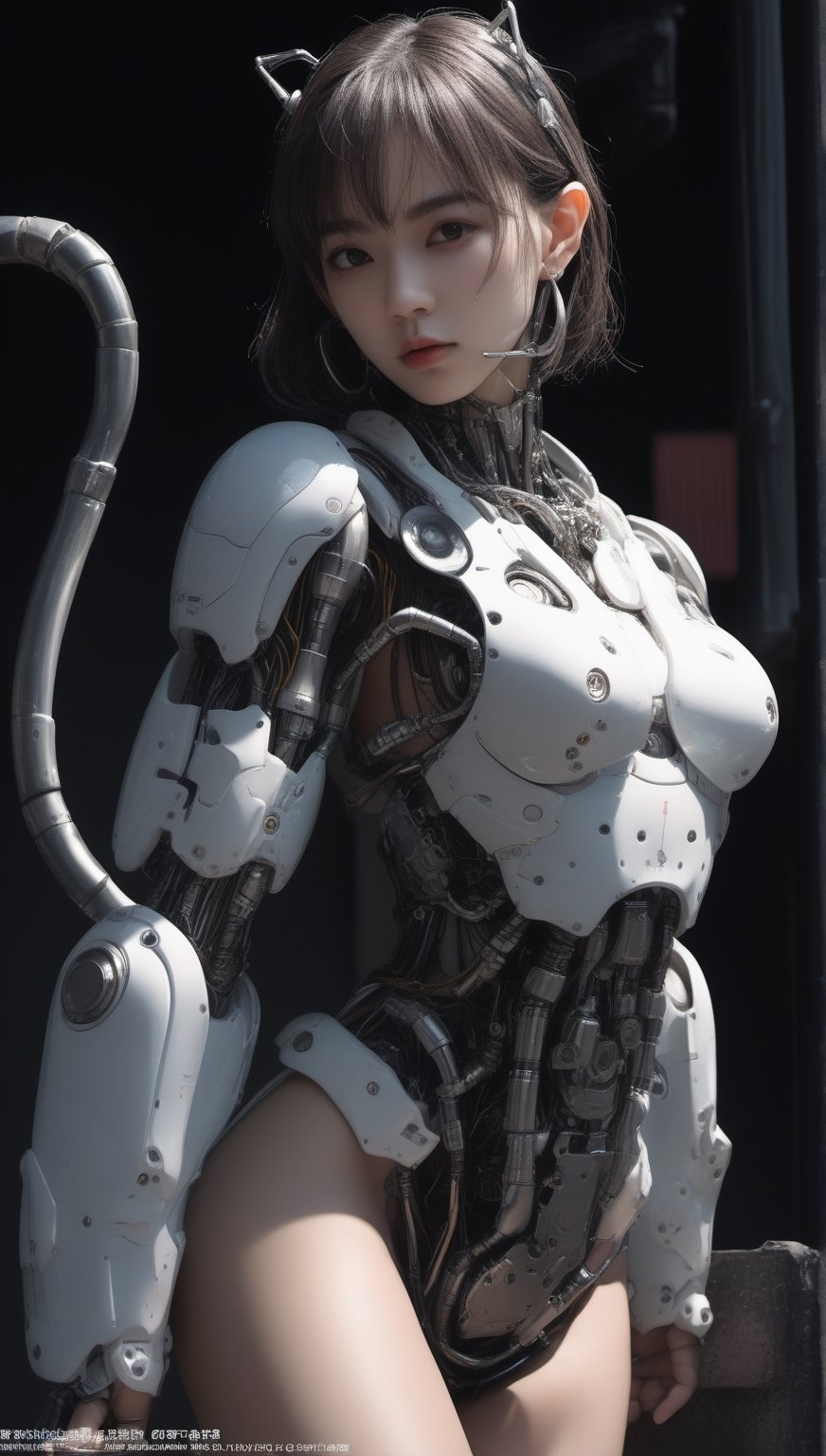 beautiful Japan cyborg girl, with super delicate face, skinny plump figure ,mechanical joints, metal details,cyberpunk,sidesexwithfeet