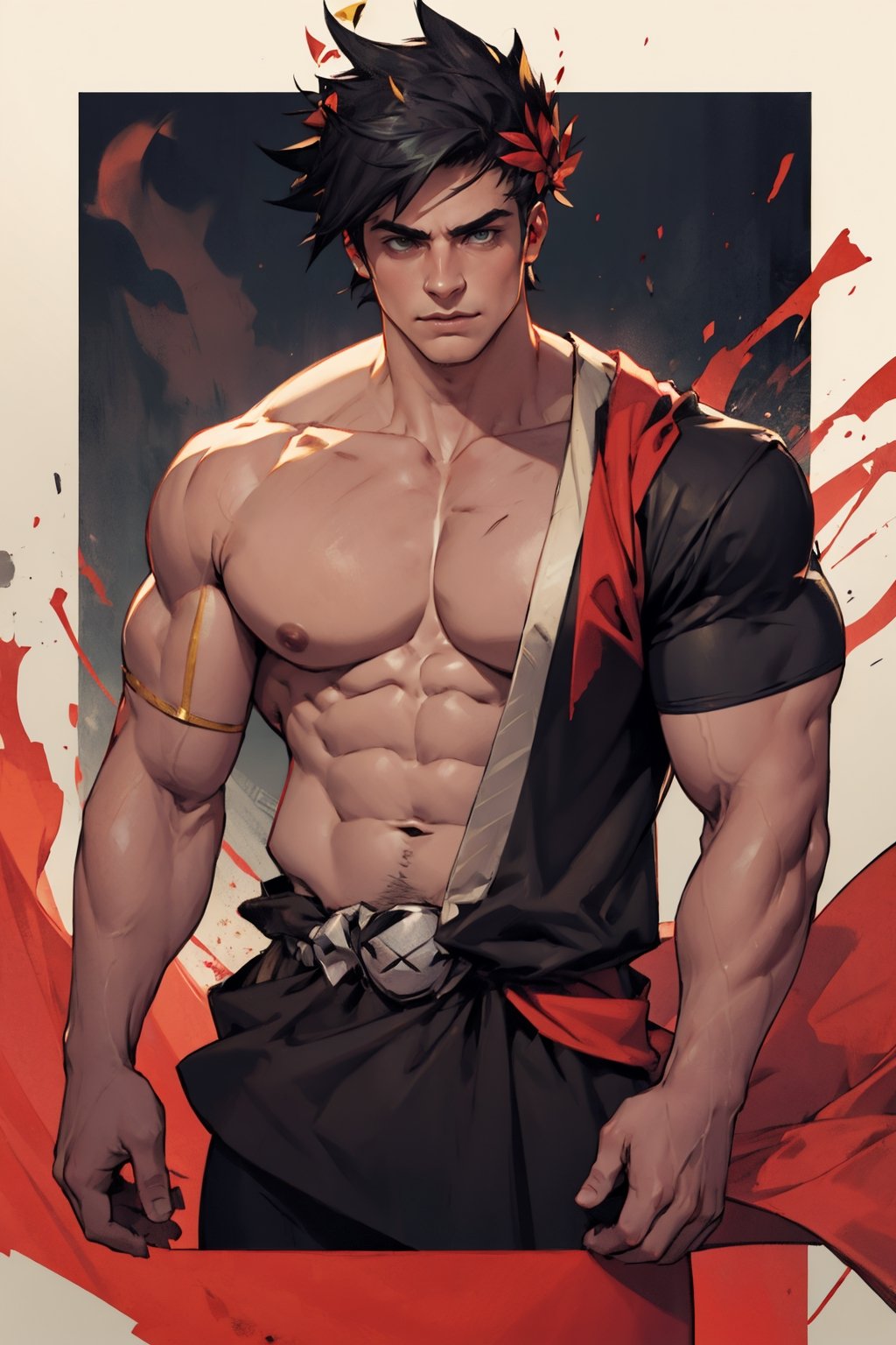 Zagreus with big muscular chest, arms and shoulders