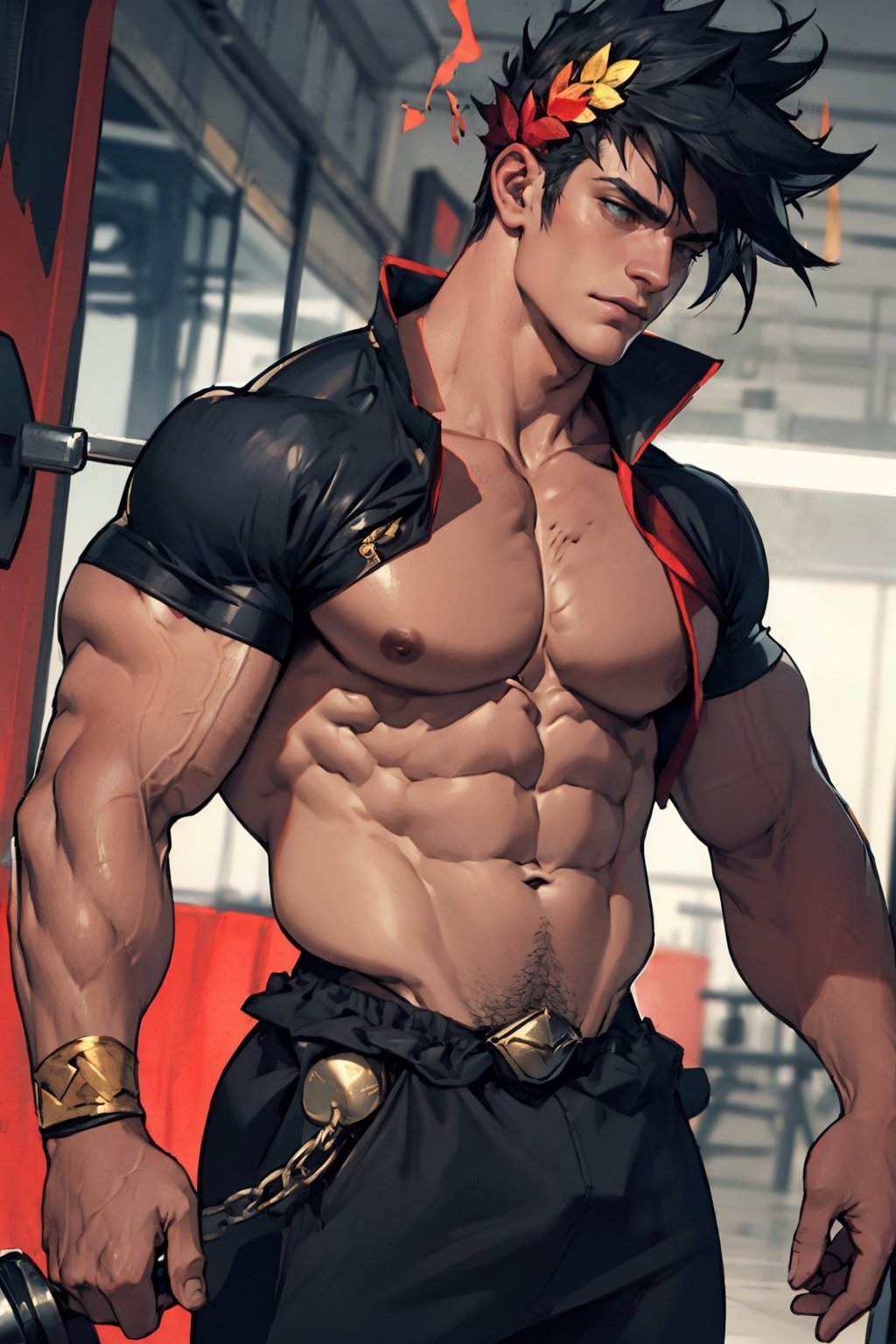 Zagreus as a powerful muscular bodybuilding 