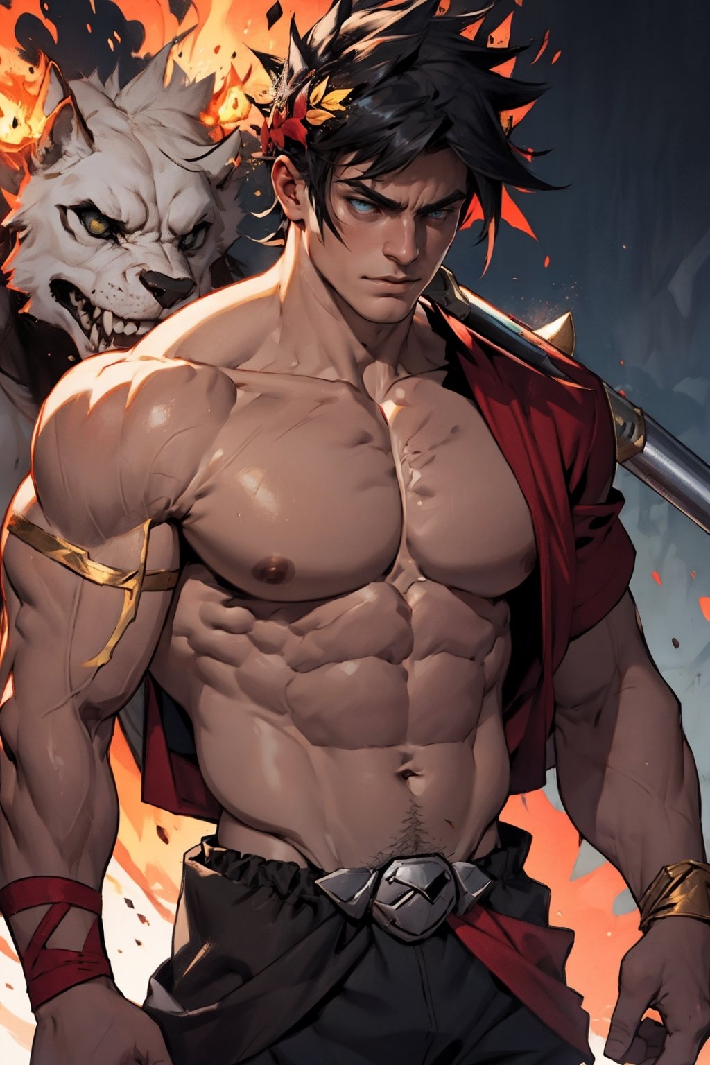 Zagreus as a powerful muscular berserker 