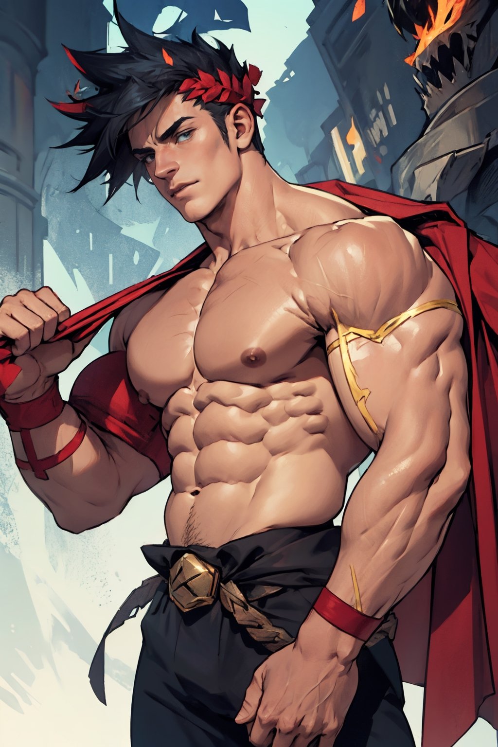 Zagreus as a powerful muscular bodybuilding 