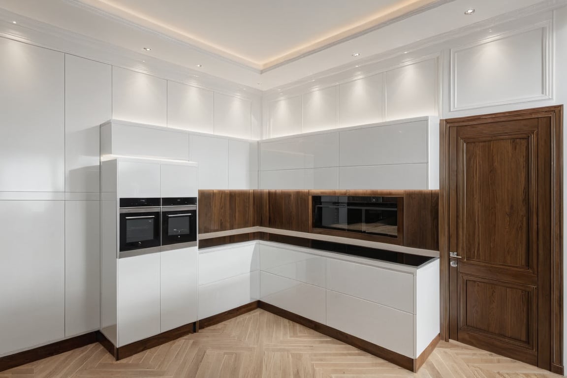 Raw photo,Masterpiece, high quality, best quality, authentic, super detail,
indoors, interior , ((DINING AND KITCHEN room :1.3)) cabinet, modern style, daylight, (WHITE WALL),Modern