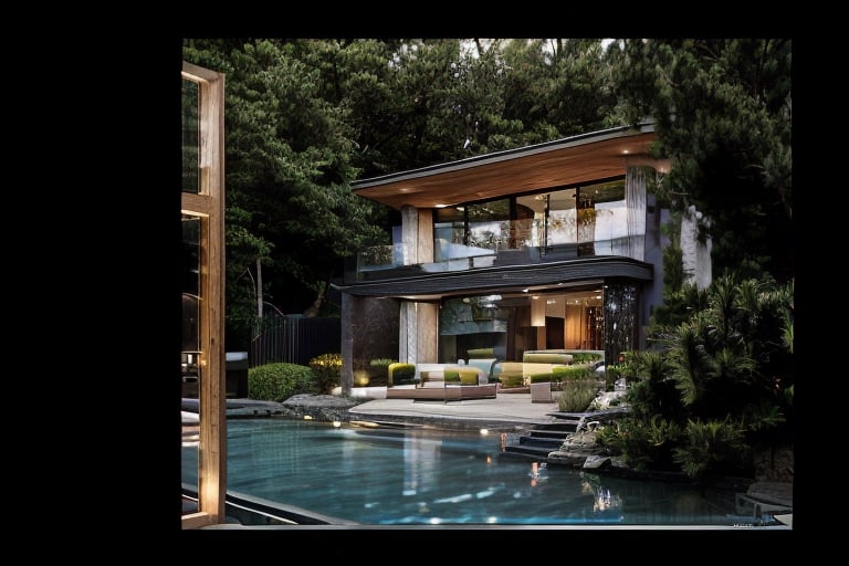 house exterior industry style, dark yellow and green color scheme, like an oldtime industry factory,raw materials, exposed structural elements, and simple, clean lines,rough-hewn steel, polished concrete, glass, and exposured brick,modernvilla