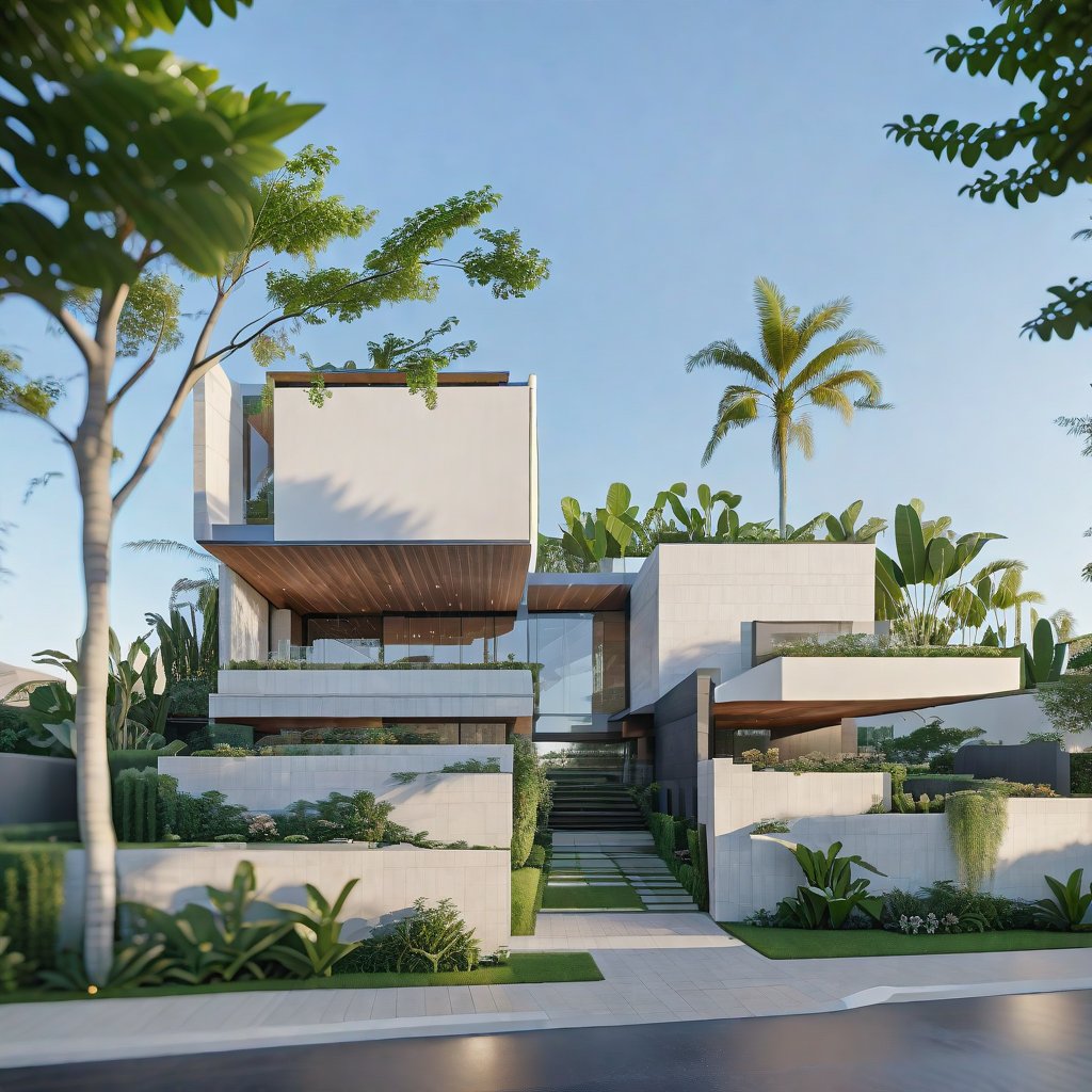 (masterpiece),(high quality), best quality, real,(realistic), super detailed, (full detail),(4k),8k,modern house exterior design,Modern architecture,Beautiful_sky,Day light, no_humans, outdoors,sky,tree,Garden flower front of building, ARIEL VIEW