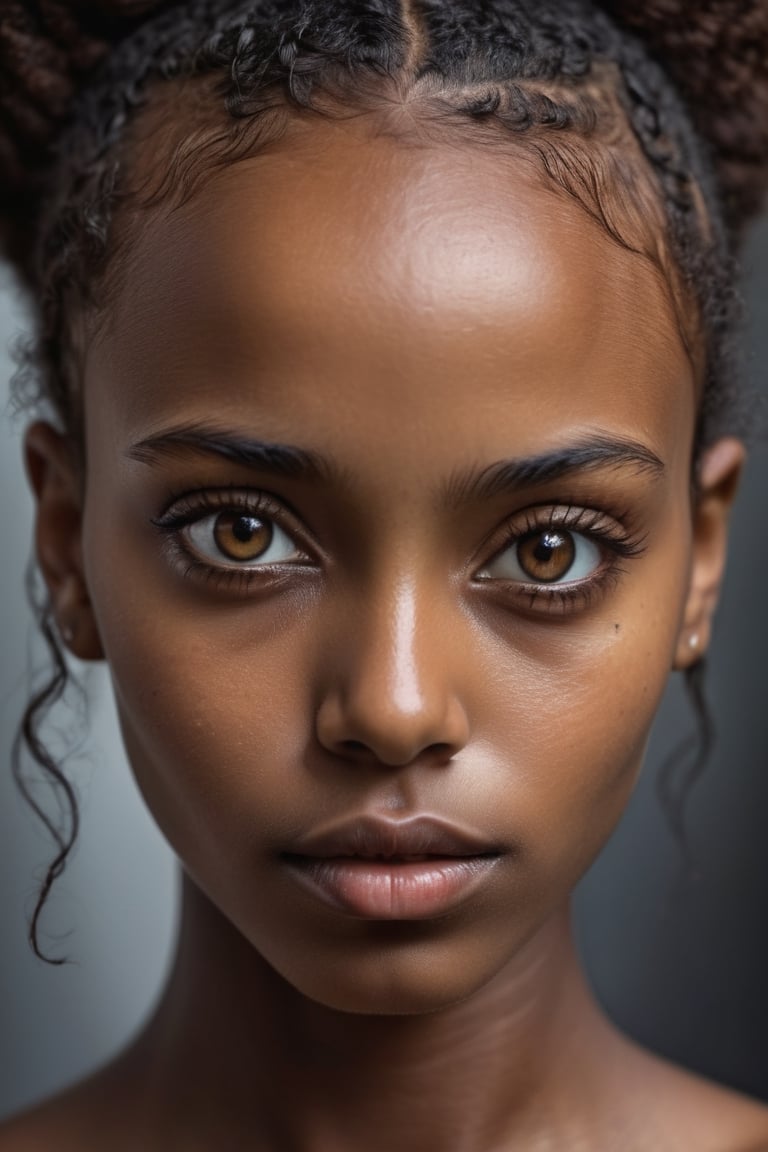 Future human nude young and beautiful faced ethiopian woman, sensual, Hyper detailed, close-up shot, highres trending on Artstation Deviantart, sharp focus, centered, shallow depth of field, terrifying impact,photorealistic