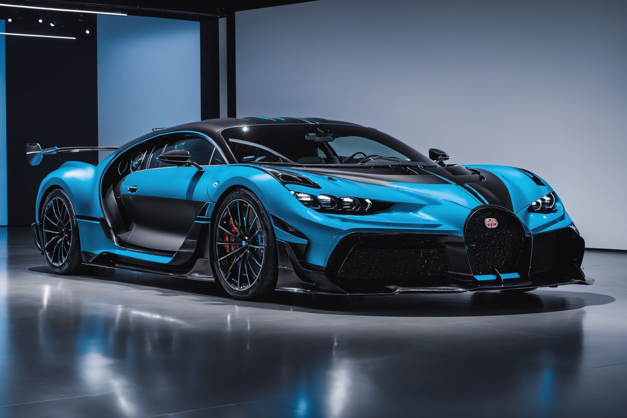 RAW phontograph of bugatti divo car, carbon fiber body, black car, cool, asthetic, ,full car in frame, full car picture, highly detaited, 8k, 1000mp,ultra sharp, master peice, realistic,detailed grills, detailed headlights,4k grill, 4k headlights, sitting in car showroom, beautiful lighting 