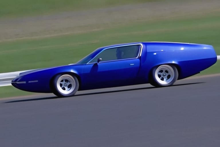 sleek royal blue 2 door coupe sporting racing tires