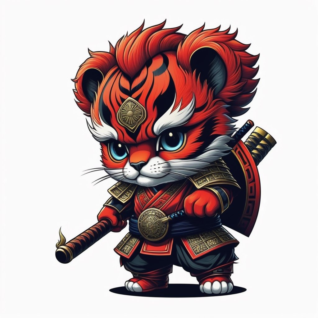 RED SAMURAI ILLUSTRATIONS, BOLD DRAWING LINES, REALISTIC IMAGE, , print ready vector t-shirt design, illustration of A CLASSIC LITTLE JAPANESE SAMURAI TIGER , professional vector, high detail, t-shirt design, graffiti VIBRANT COLOR, tribal tattoo,vibrant COLOR , highly detailEd, bold drawing pen ,, perfect composition, beautiful detailed intricate insanely detailed , cartoon type, comic book,STEAMPUNK ACCESORIES, white backround,style of Edvard Munch,comic book,Edvard Munch style, Edvard Munch art