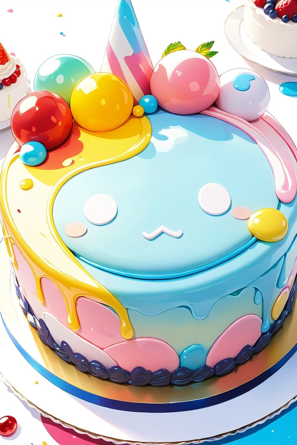 //quality, masterpiece:1.4,detailed:1.4,best quality:1.4, //,close_up shot  of slime cake, cake focus,low-angle_shot,Colorful art,Vivid Colors,CakeStyle