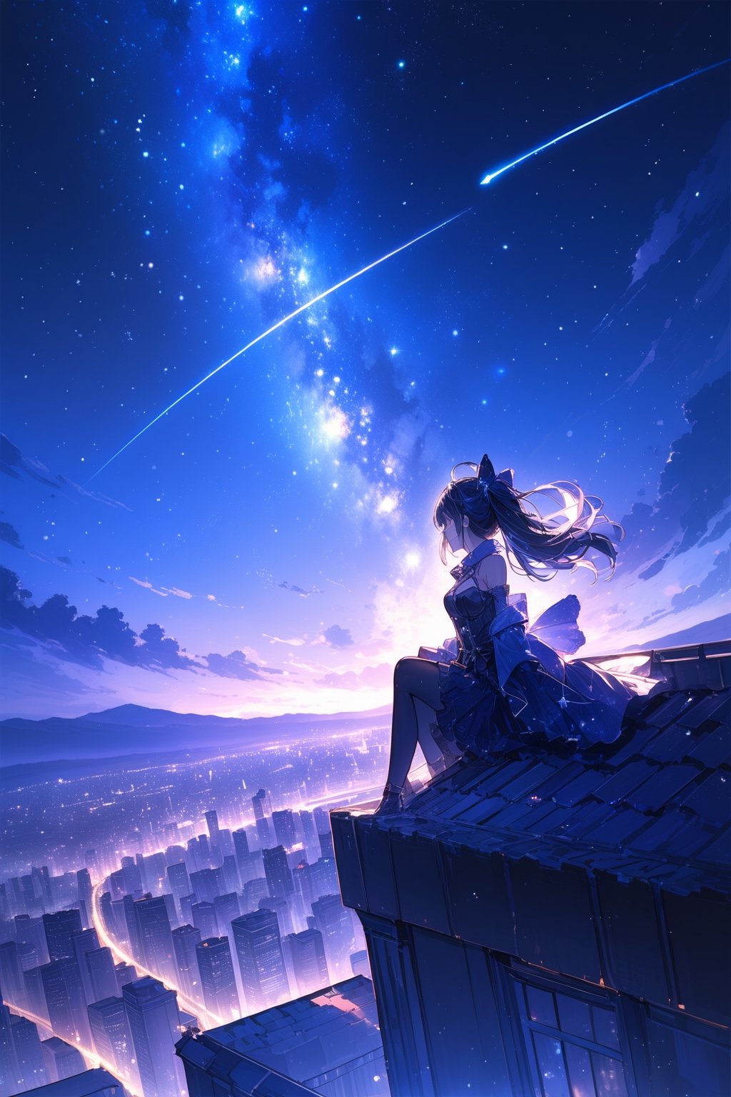 //quality, (masterpiece:1.3), (detailed), ((,best quality,)),//, background,galaxy,light_particles, milky way, shooting_star,night,starry_night,scenery,cityscape,from_above,aerial_view, landscape,ladyshadow