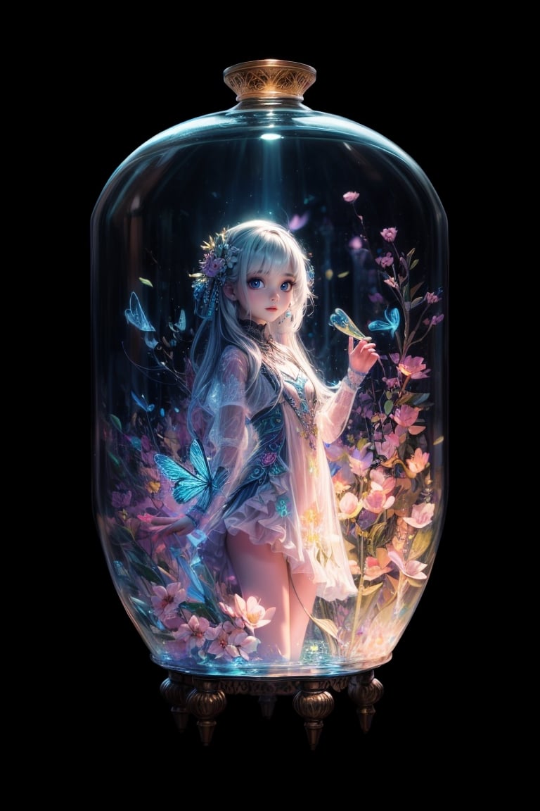 Ultra detailed illustration of a( transparent ) Girl , glowy, translucent, transparent,  bioluminescent flora, incredibly detailed, pastel colors, handpainted strokes, visible strokes, oil paint, art by Mschiffer, night, bioluminescence