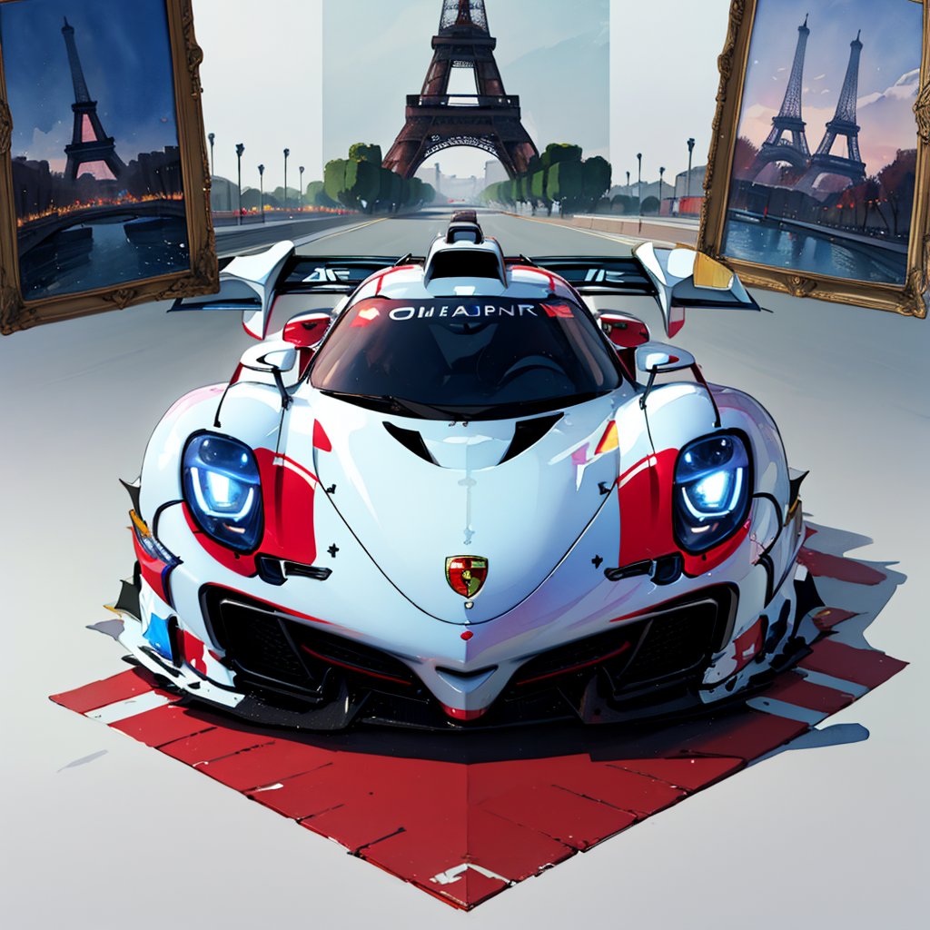 masterpiece,best quality,(art nouveau style watercolor illsturation),car and girl concept art,(art nouveau style colouring racing_car style red porsche 918 Spyder with winglet decoration:1.2),Angelic girl flying above the car
BREAK
(art nouveau style illsturation of One Eiffel Tower,Art Nouveau style picture frame),front view,(French flag background:1.2),from front,ASURADA_GSX