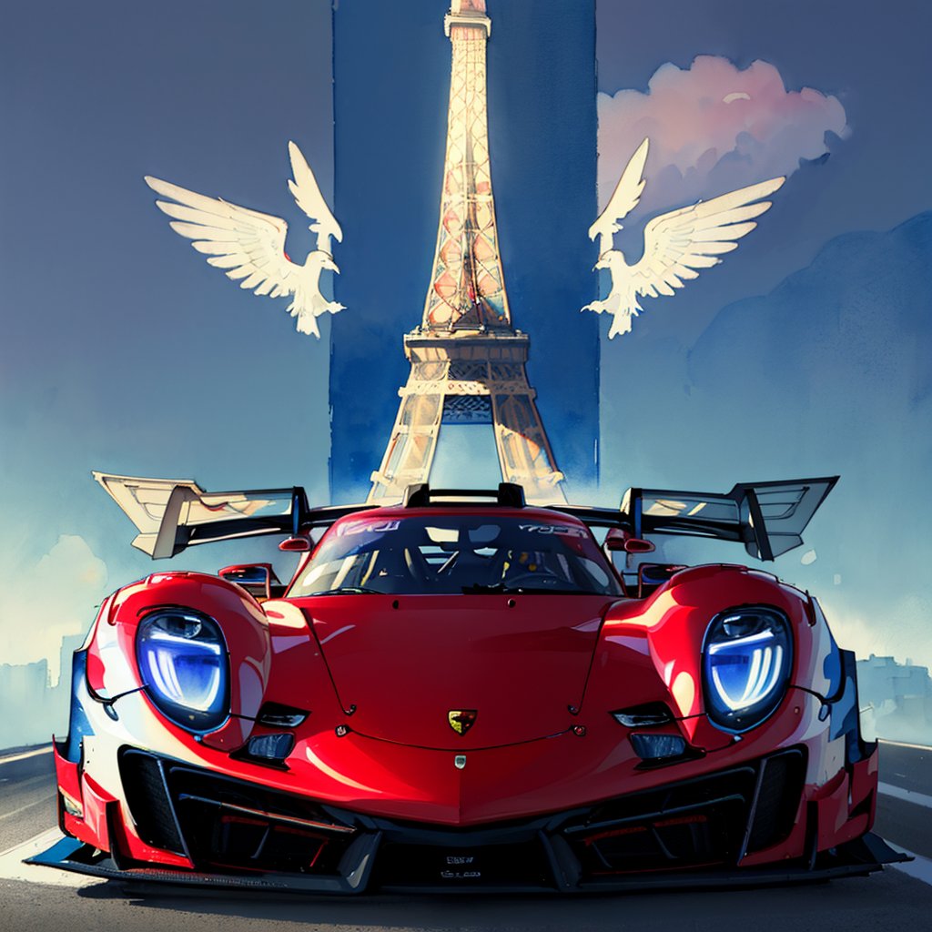 masterpiece,best quality,(art nouveau style watercolor illsturation),Le mans car concept art,(art nouveau style colouring racing_car style red porsche 918 Spyder with winglet decoration:1.2),Angelic
BREAK
(art nouveau style illsturation of One Eiffel Tower,Art Nouveau style picture frame),front view,(French flag background:1.2),from front,ASURADA_GSX