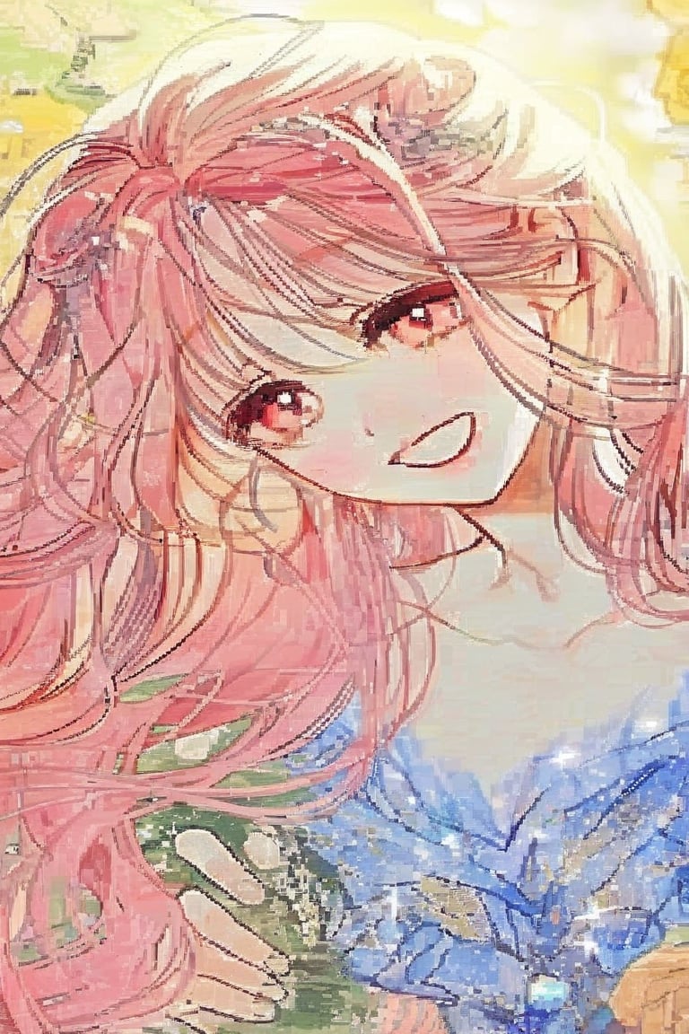 dongtan dress, shikimori san, Aoyagi (Level D), beautiful girl with pink hair, blushing cheeks, natural pink lipstick, pink eyes,LimbusCompany_Faust