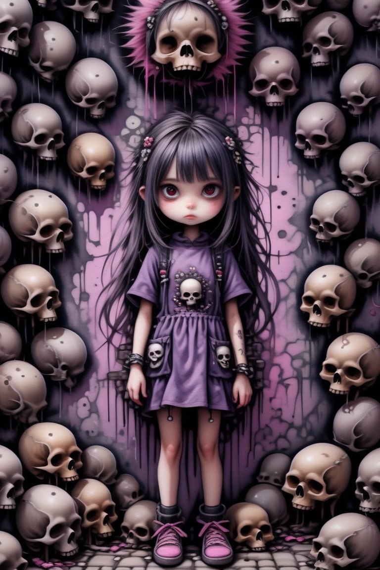 1girl,cute,horrible,scary,dark,unhappy,depressive,disturbing,weird,graffiti,standing surrounded by skulls and chaos,,chaos,kawaii,comic panel,sketch,tiny details,masterpiece,perfect craftsmanship , award-winning work, watercolor, art station trends, sharp focus, studio photos, intricate details, extremely detailed, by greg rutkowski
,more detail XL,<lora:659095807385103906:1.0>, in the style of esao andrews,<lora:659095807385103906:1.0>,<lora:659095807385103906:1.0>