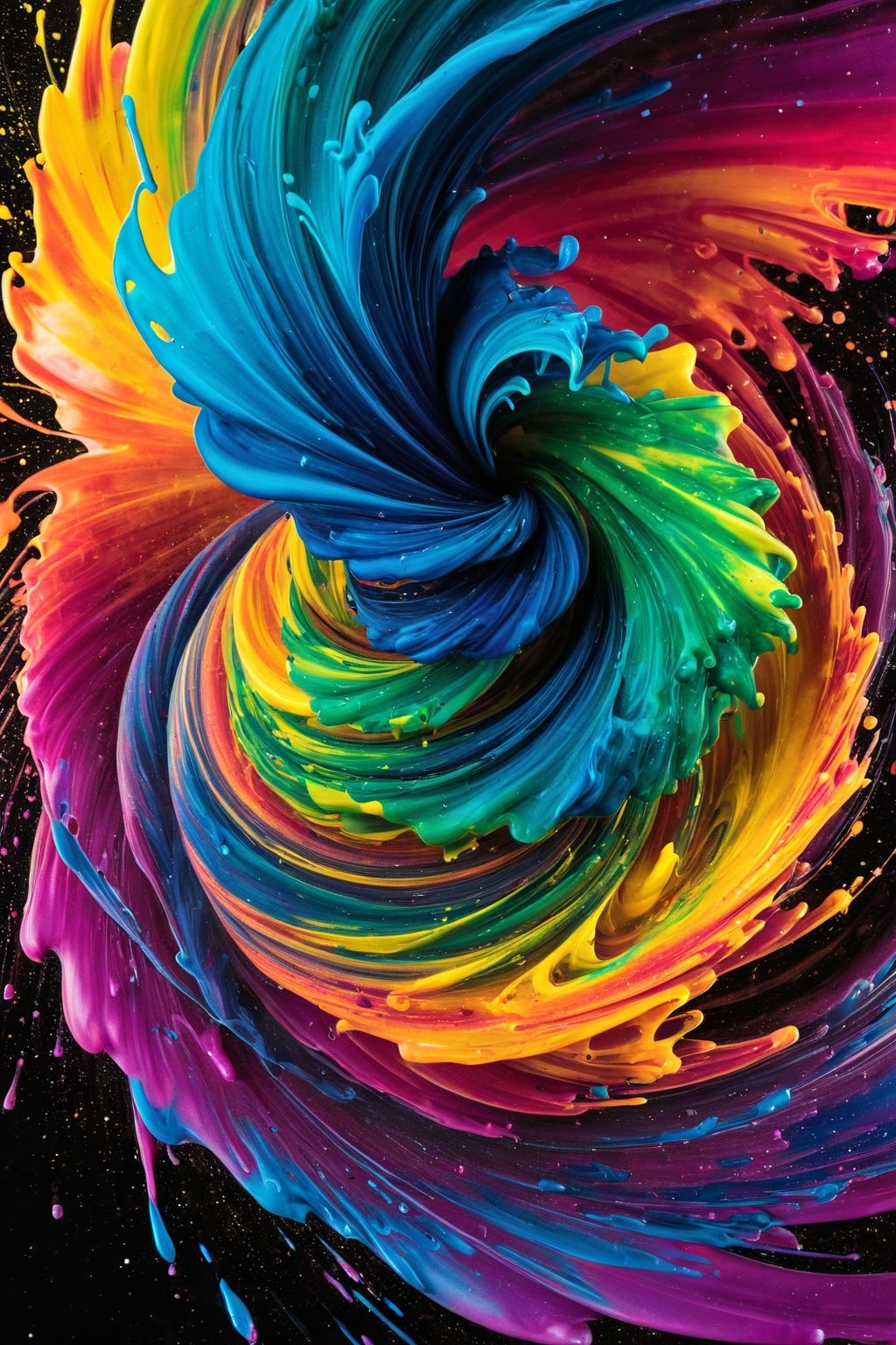 A swirling tornado of many bright ink colors