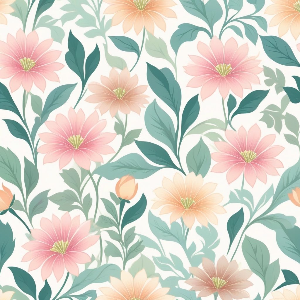 a pattern of flowers and leaves on a white background, pastel flowery background, dreamy floral background, garden flowers pattern, seamless pattern design, flowery wallpaper, floral background, flowers background, repeating fabric pattern, field of flowers background, floral wallpaper, background art nouveau, pastel background, warm toned gradient background, seamless pattern, flower background, soft cute colors