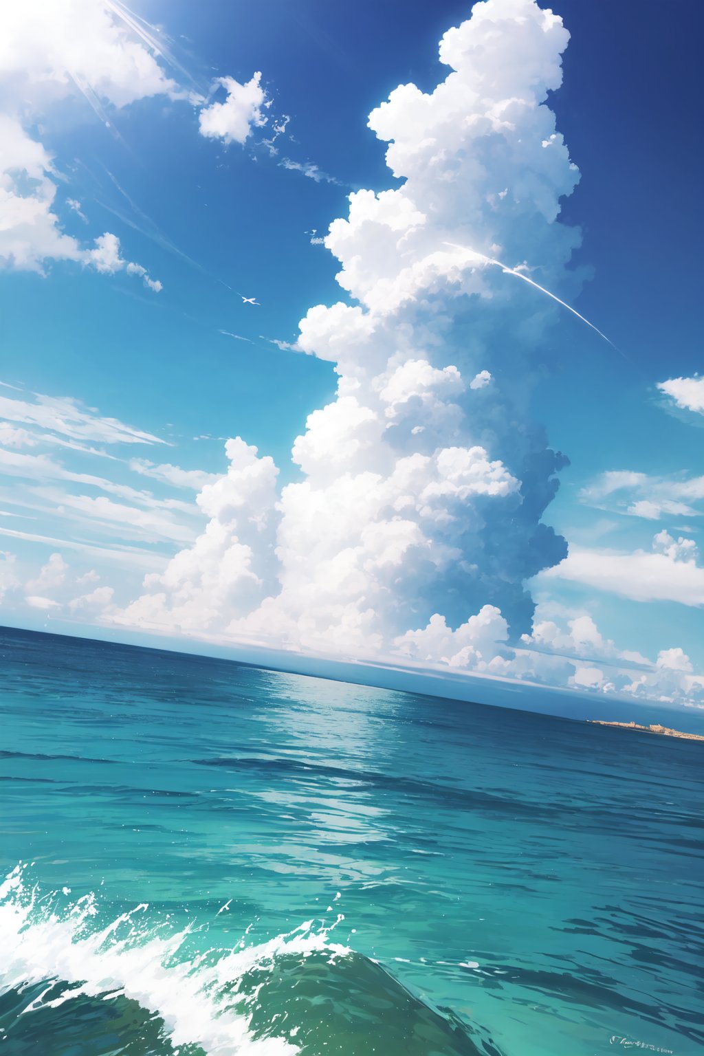 beautiful scene of an offshore, water splash, evening clouds,