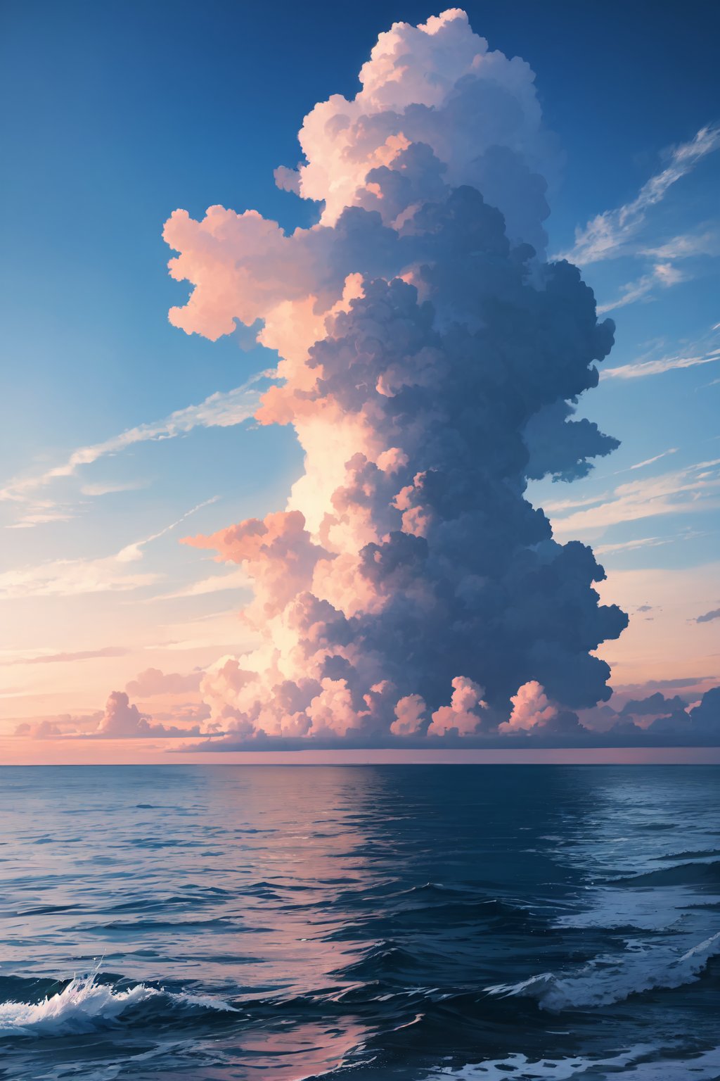 beautiful scene of an offshore, water splash, evening clouds,