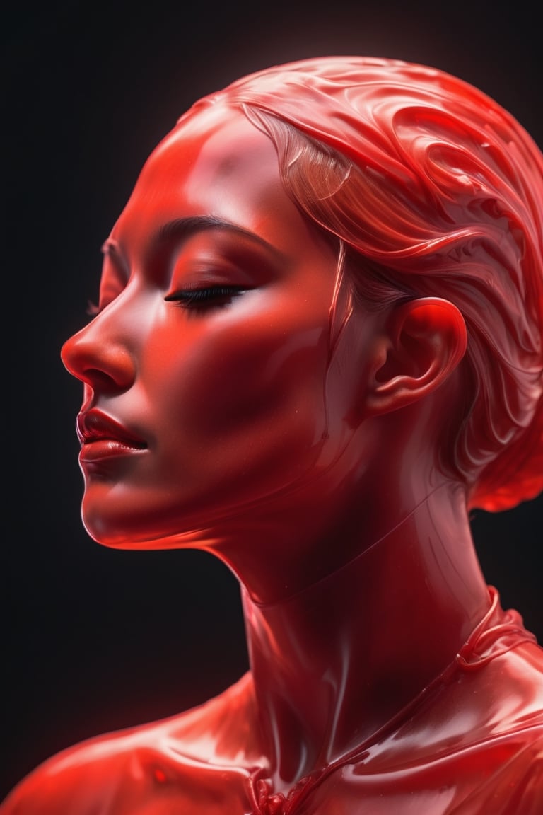 ((close up)), closed eyes, detail, ((neutral gender)), made of red wax, translucent wax figure, translucent face, organistic sculpture, ethereal figure, anatomy transparent body, 3d rendering, cinema 4d, blender_(software), DonMCr33pyN1ghtm4r3 