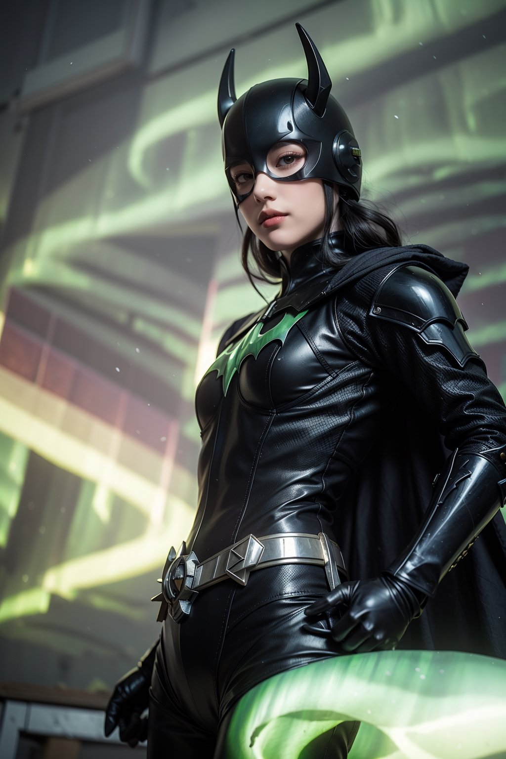 ((Batgirl suit)),(black cloak),(Aurora:2),(snow on mountain:1.1),(fog:0.6),(perfect prompt word,exquisite texture in every detailfinely detailed,highres 32k wallpaper,(HDR:1.4),(Vivid Color:1.4),ultra highres,masterpiece,ultra realistic,The atmosphere is captured in high grain, reminiscent of ISO 800 film with wide angle.real girls, photorealistic,REALISM), joker((Batgirl suit)), dou, full armor, glowing halo, humanoid robot, kabuto (helmet), kusazuri, looking at viewer, solo, split theme, suneate, ((white and black armor),(shoulder armor),(pauldrons),(japanese armor)), ((white eyes),(glowing eyes)), ((white hair),(very long hair),(floating hair)),supersteampunk,LiluCinnamon , dragon fly around castle ,xuer plate armor , hero shot (splatoon) 