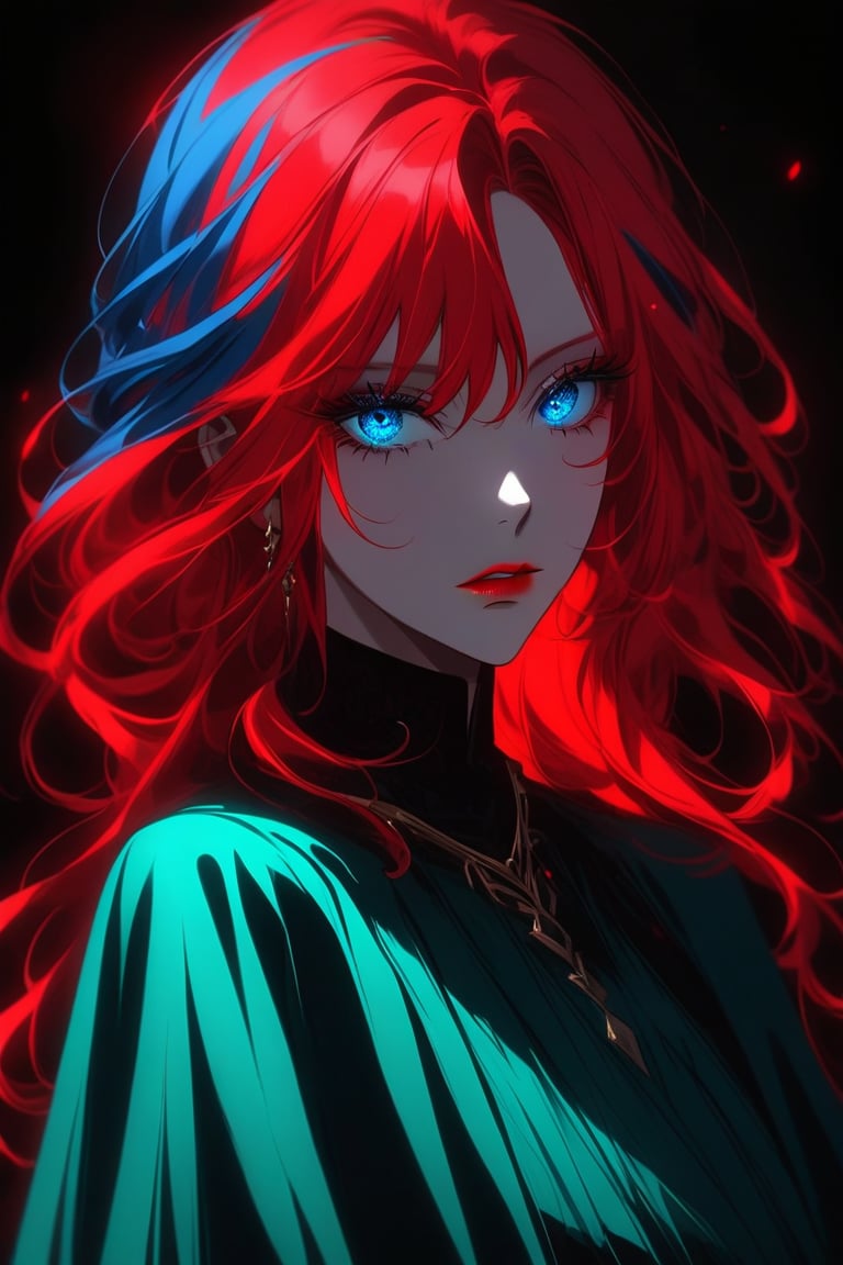 As Sarah's hauntingly beautiful feature.Sarah's eyes were a striking shade of emerald blue, framed by long lashes that seemed to captivate anyone who dared to gaze upon them. Her full lips, painted in a dark shade of red, blue eye, blue hair, red hair, multicolour hair, 