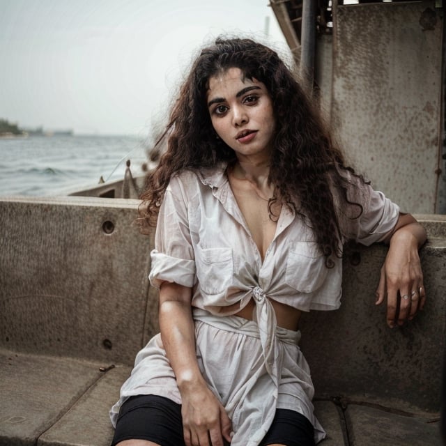 beautiful cute young attractive indian teenage girl, village girl, 18 years old, cute, Instagram model, long black_hair, colorful hair, warm, dacing, in home sit at sea beach, short dress indian