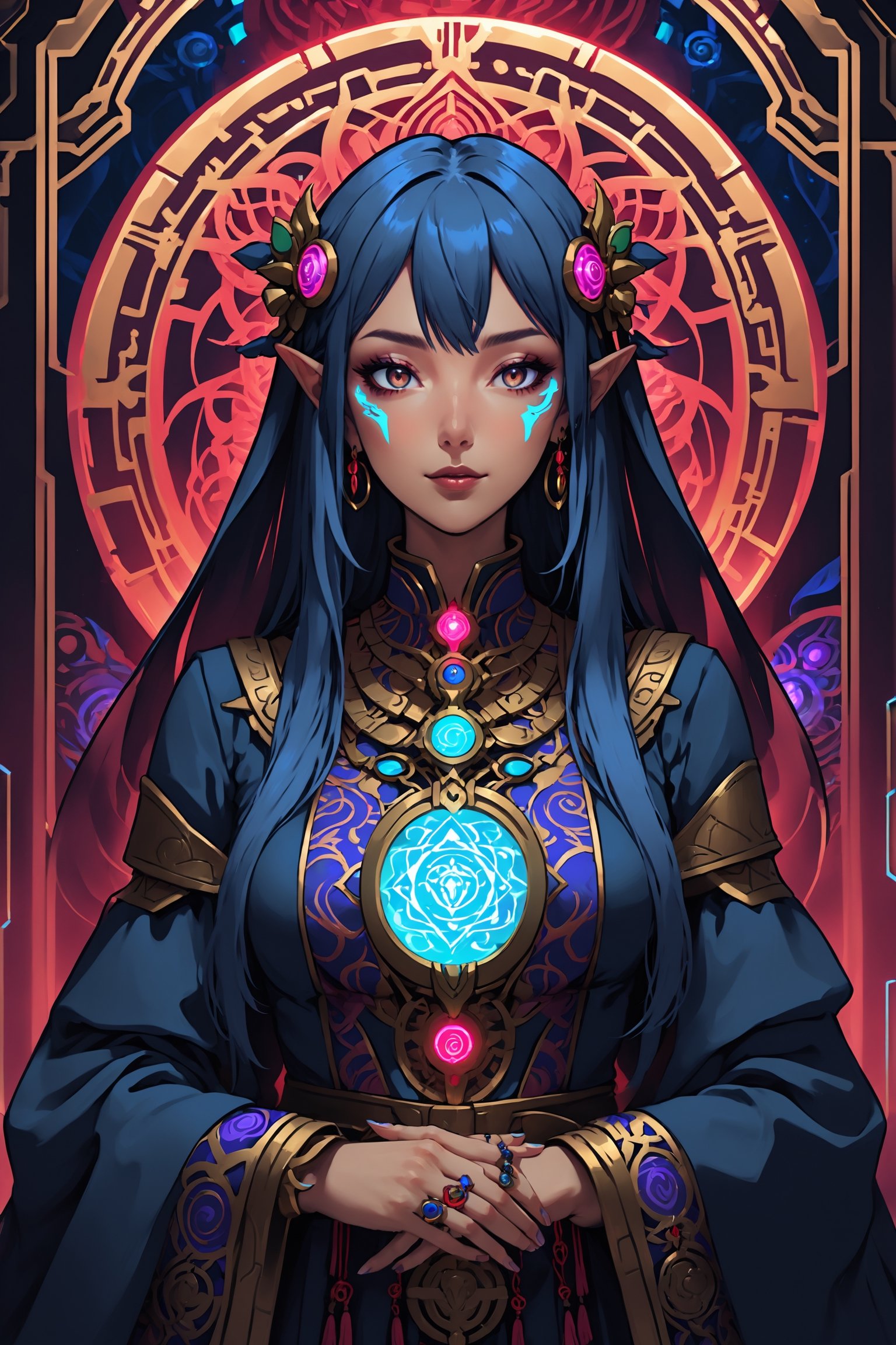 Churnstyle,cyberpunk,tarot card,4K UHD,studio ghibli style,neo-aztec,high-tech lowlife, ,nocturne,breakdomain,portraitart,portrait art style