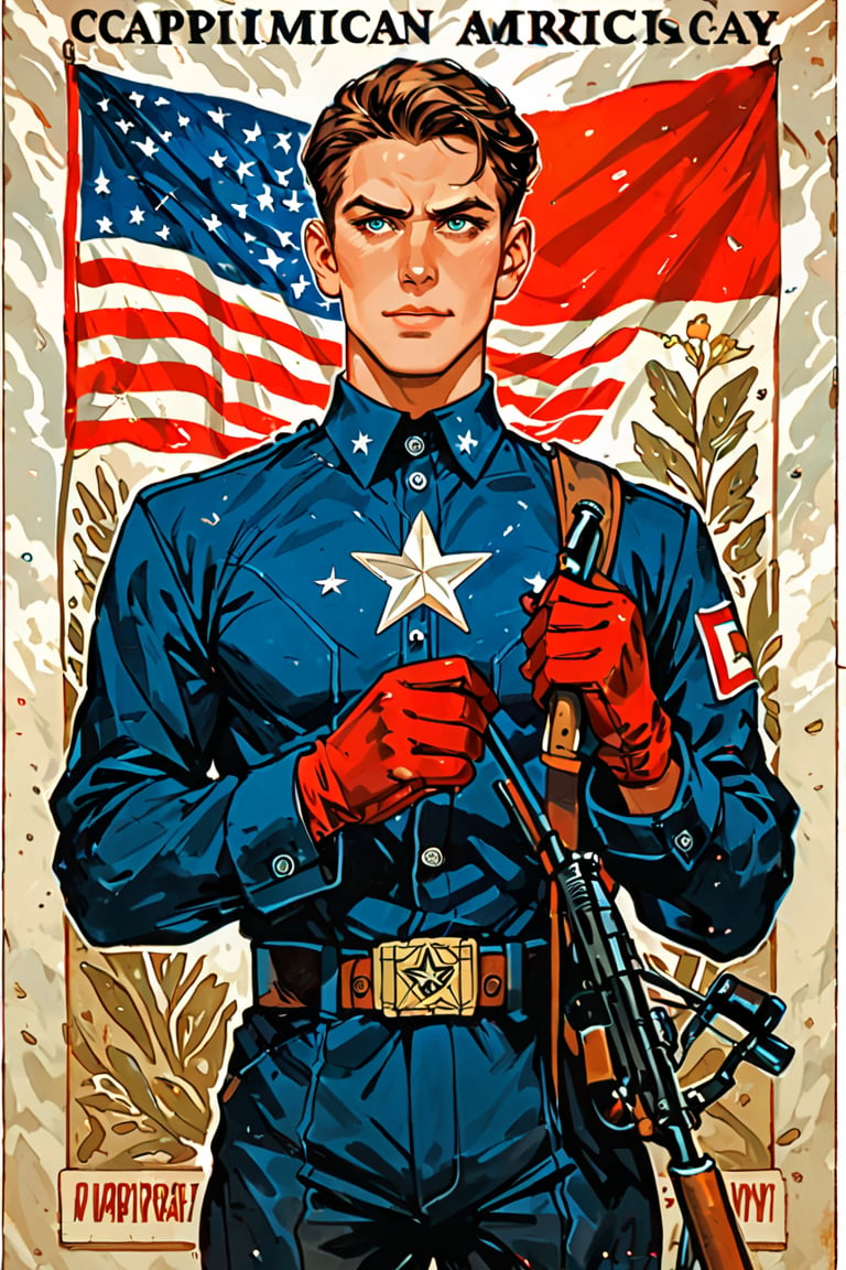 8k uhd,score_9,score_8_up,score_7_up,soviet poster,captain america, superhero holding soviet flag,