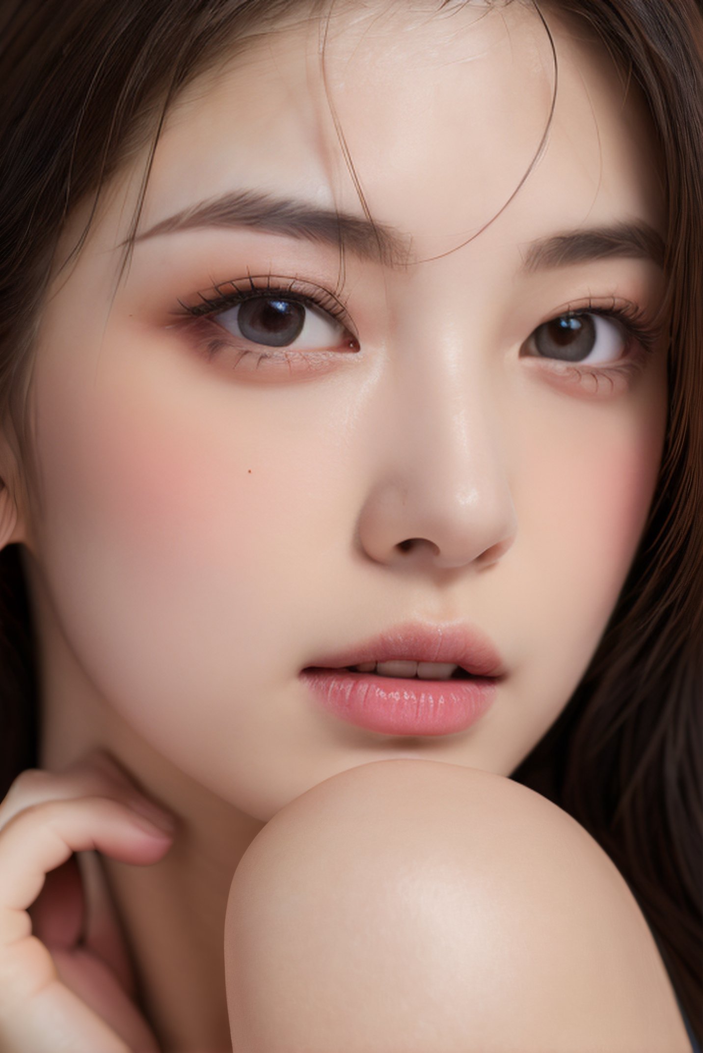 best qualtiy，tmasterpiece，A high resolution，1girll，Dingdall effect，realisticlying，edge lit，twotonelighting，（highdetailskin：1.2），8K  UHD，Pure，Sweet，Flower background，Colorful background，Based on physical rendering，Perfect light and shadow，extreme hight detail，Pink tones，Eye reflections，Raised sexy，perfect bodies，Superb beauty，largeeyes，long eyelasher，Delicate eyes，large shiny eyes，Minor pupillary reflexes，Shoulder and neck details，The pupil texture is delicate，Perfect eyes，Black pupils，best qualtiy，tmasterpiece，16k，A picture，head portrait，Bigchest，longer sleeves，Take care of your chest，Large breasts，Delicate avatar