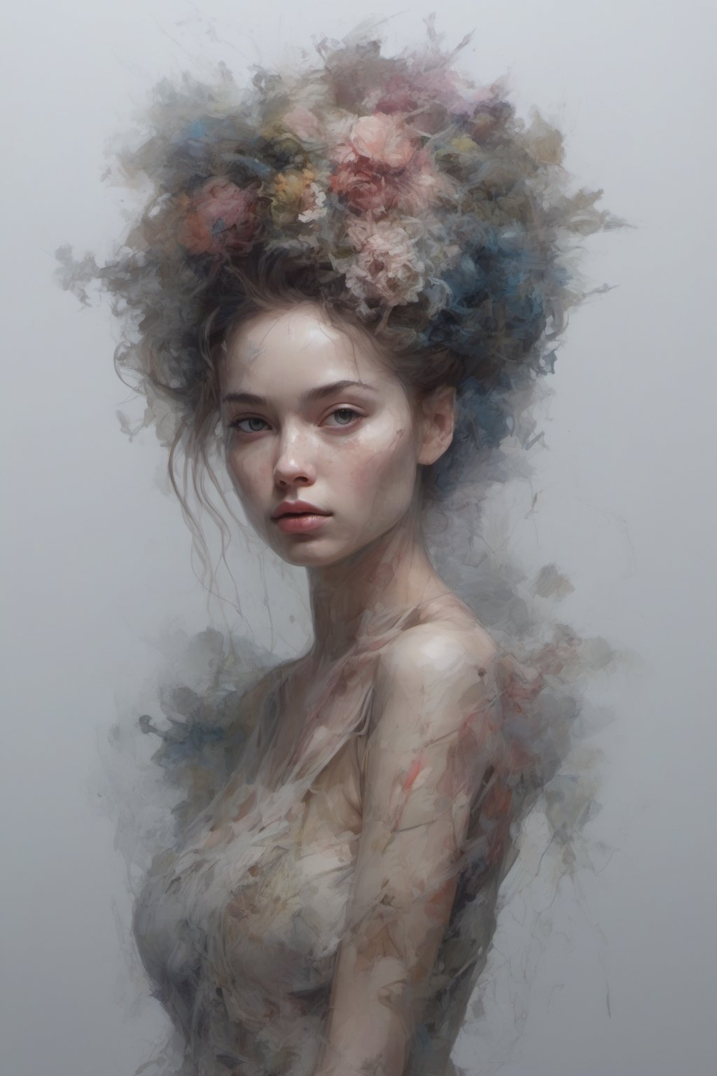 (Paint woman (Primer paint:1.5), Artstation trends, digital art, portrait, beautiful art, black background) paint of female, acrylic paint, ultra detailed, pastel colours, show full body, pure form, minalmilistic, unfinished, concept art, by carne griffiths and wadim kashin, painting hyper-realistic, intricate detail 
,PoP art