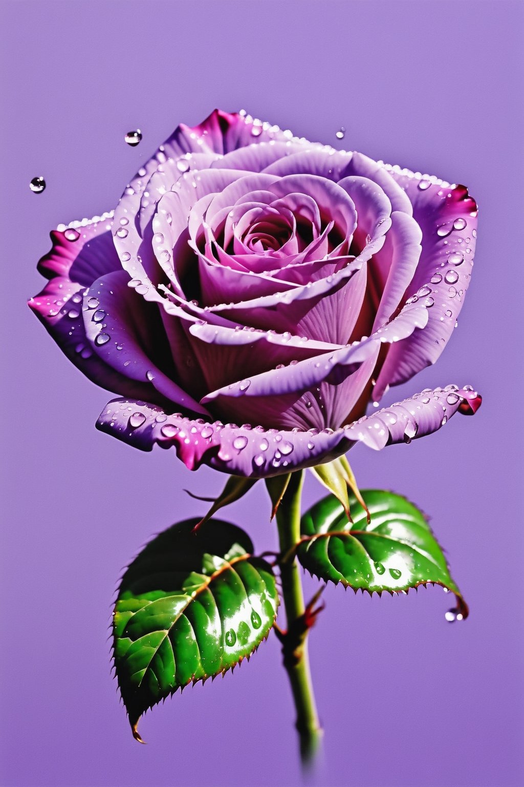 Highly detailed and hyper-realistic painting portrait of a (lilac rose:1.4) with droplets of water. BREAK vaporwave aesthetics, (documentary shot:1.2), eye level, BREAK vibrant colours, (extremely realistic and accurate:1.4), league of legends, BREAK octane render, intricate, ultra-realistic, elegant, highly detailed, digital painting, artstation, concept art, smooth, sharp focus, style by Leonardo Style, DonMn1ghtm4reXL,comic book,abstrgn, BREAK no humans