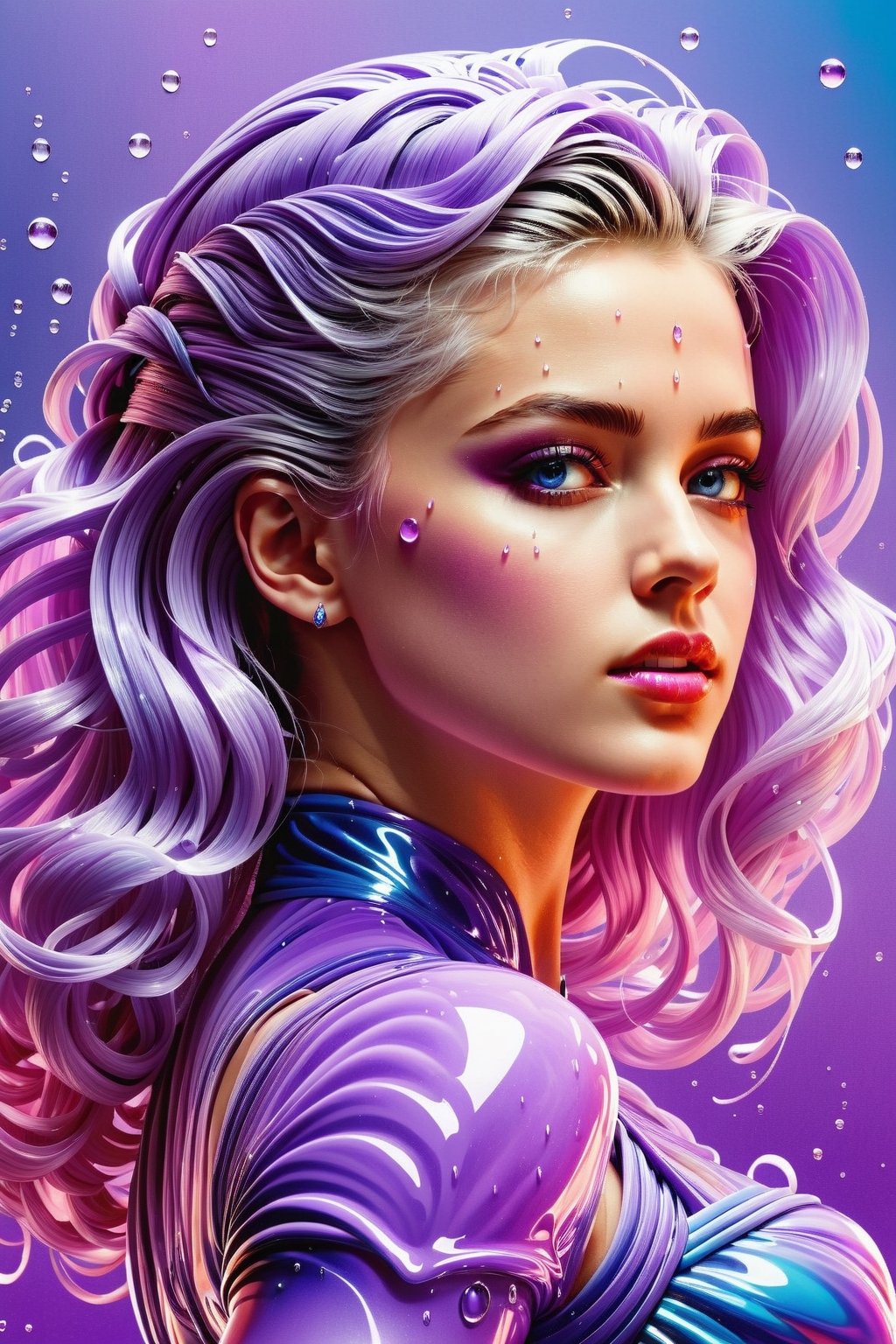 Highly detailed and hyper-realistic painting portrait of lilac rose with driplets of water. BREAK vaporwave aesthetics, (upper body shot:1.2), eye level, BREAK vibrant colours, (extremely realistic and accurate:1.4), league of legends, BREAK octane render, intricate, ultra-realistic, elegant, highly detailed, digital painting, artstation, concept art, smooth, sharp focus, style by  Leonardo Style, DonMn1ghtm4reXL,comic book,abstrgn