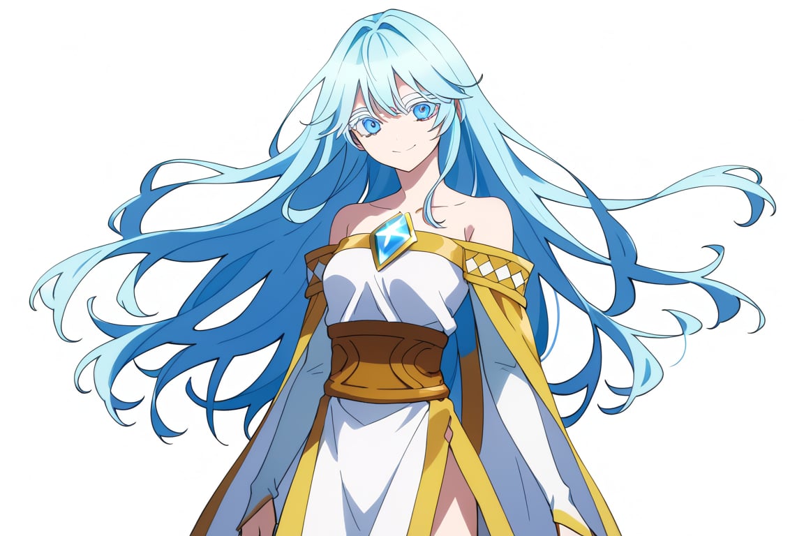 score_9, score_8_up, score_7_up, score_6_up, score_5_up, score_4_up, anime screencapBREAKelfaria_olis, 1girl, solo, light blue hair, long hair, colored eyelashes, blue eyes, chest jewel, off-shoulder dress, yellow sash, side cape, bridal gauntlets, pelvic curtain, looking at viewer, smile, closed mouth, upper bodyBREAKwind, wind lift, elfaria_olis,


,(( white background, blank background))