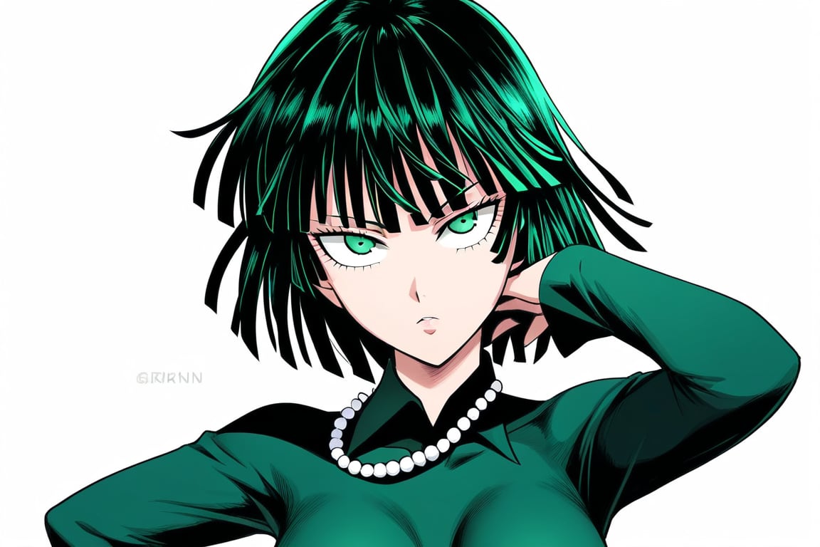  score_9, score_8_up, score_7_up, ultra detailed,beautiful face,highres BREAK
Appearance:green_eyes, green_hair, short_hair, blunt_bangs, 

, solo,

, Default Outfit:green_eyes, green_hair, short_hair, blunt_bangs, green_dress, collared_dress, long_sleeves, pearl_necklace
,Fubuki_(One-Punch_Man),fubuki (one-punch man),


 ,(( white background, blank background)):1