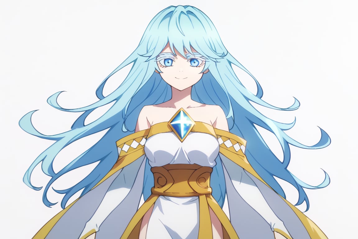 score_9, score_8_up, score_7_up, score_6_up, score_5_up, score_4_up, anime screencapBREAKelfaria_olis, 1girl, solo, light blue hair, long hair, colored eyelashes, blue eyes, chest jewel, off-shoulder dress, yellow sash, side cape, bridal gauntlets, pelvic curtain, looking at viewer, smile, closed mouth, upper bodyBREAKwind, wind lift, elfaria_olis,


,(( white background, blank background))