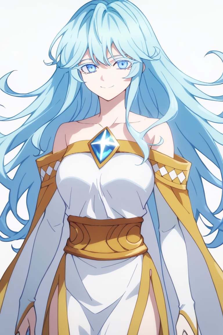 score_9, score_8_up, score_7_up, score_6_up, score_5_up, score_4_up, anime screencapBREAKelfaria_olis, 1girl, solo, light blue hair, long hair, colored eyelashes, blue eyes, chest jewel, off-shoulder dress, yellow sash, side cape, bridal gauntlets, pelvic curtain, looking at viewer, smile, closed mouth, upper bodyBREAKwind, wind lift, elfaria_olis,


,(( white background, blank background))