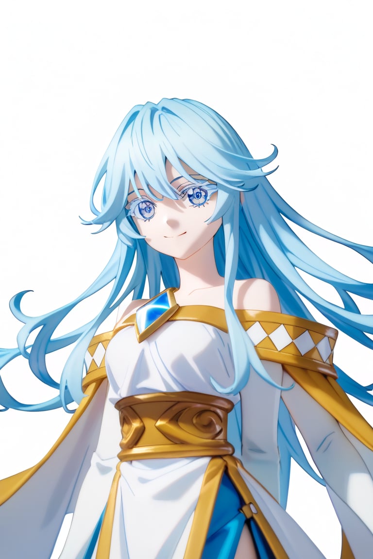 score_9, score_8_up, score_7_up, score_6_up, score_5_up, score_4_up, anime screencapBREAKelfaria_olis, 1girl, solo, light blue hair, long hair, colored eyelashes, blue eyes, chest jewel, off-shoulder dress, yellow sash, side cape, bridal gauntlets, pelvic curtain, looking at viewer, smile, closed mouth, upper bodyBREAKwind, wind lift, elfaria_olis,


,(( white background, blank background))