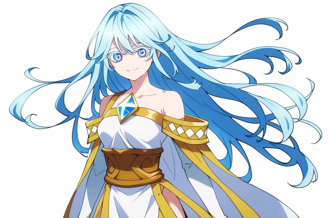 score_9, score_8_up, score_7_up, score_6_up, score_5_up, score_4_up, anime screencapBREAKelfaria_olis, 1girl, solo, light blue hair, long hair, colored eyelashes, blue eyes, chest jewel, off-shoulder dress, yellow sash, side cape, bridal gauntlets, pelvic curtain, looking at viewer, smile, closed mouth, upper bodyBREAKwind, wind lift, elfaria_olis,


,(( white background, blank background))